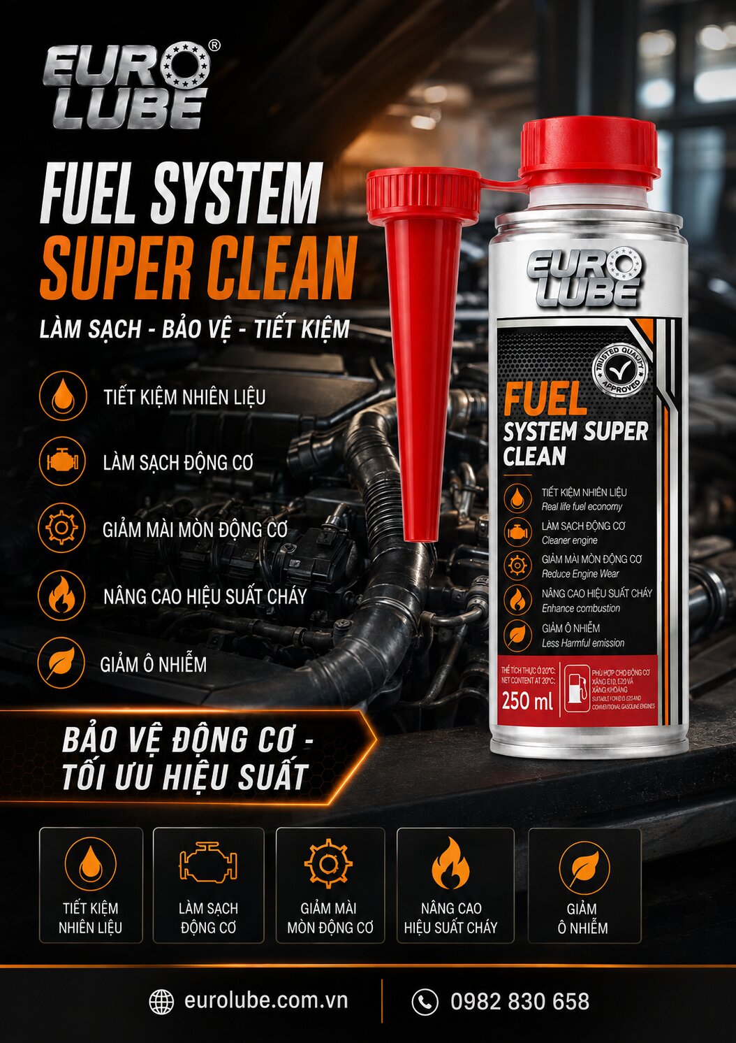 Lon phụ gia vệ sinh kim phun và hệ thống nhiên liệu xăng EUROLUBE 250 ml